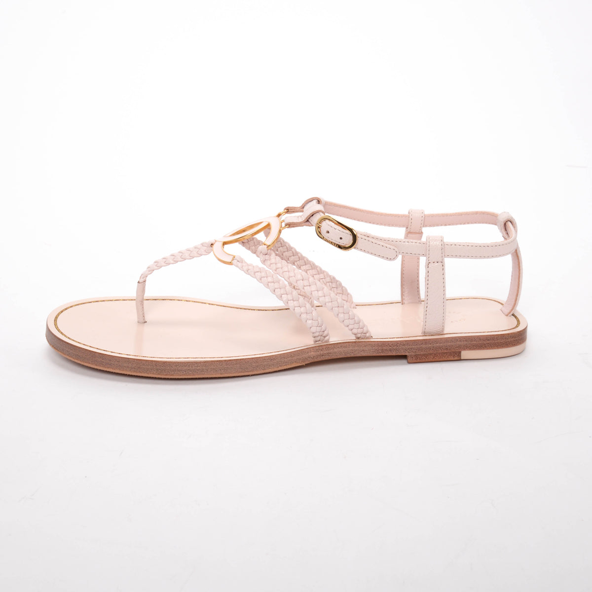 Chanel Light Pink Goatskin CC Thong Sandals 39