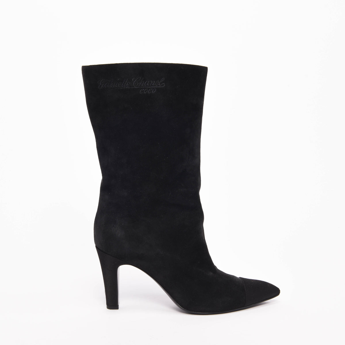 Chanel Black Suede Cap Toe Gabrielle Logo Boots 41