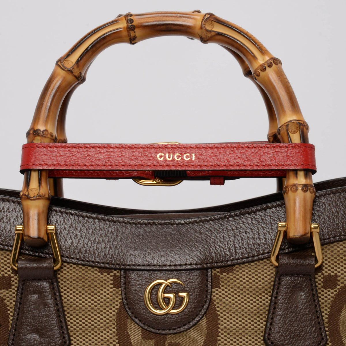 Gucci Brown Dollar Calfskin Jumbo GG Medium Diana Tote