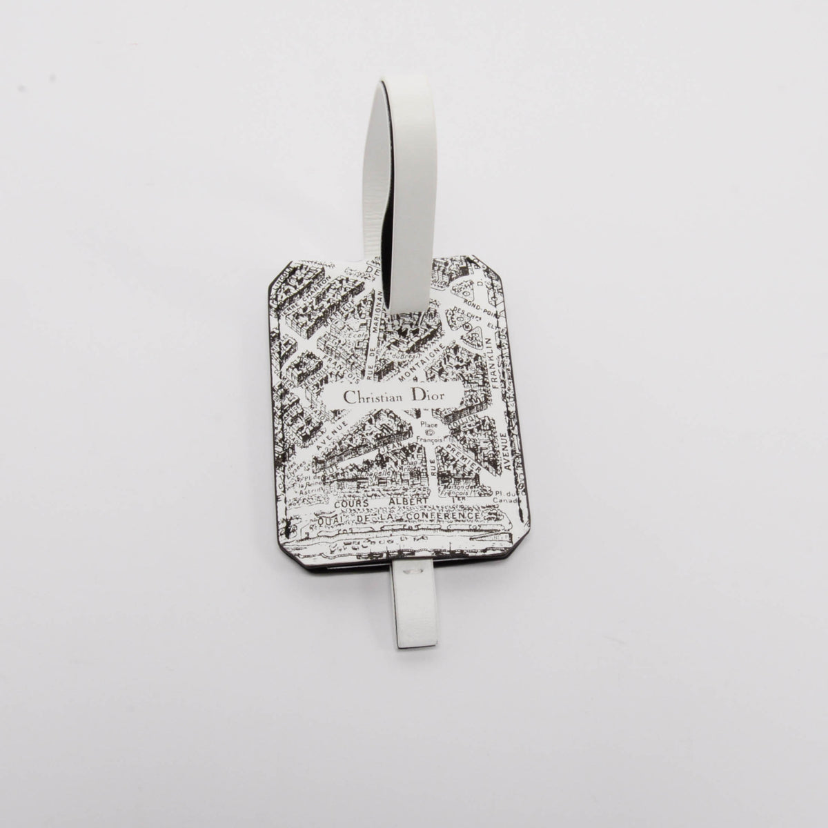 Dior Black & White Leather Plan De Paris Luggage Tag
