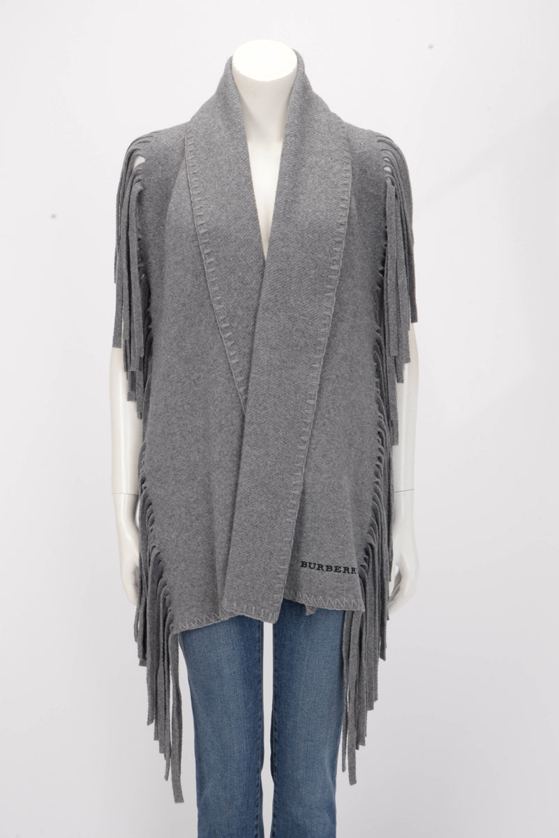 Burberry Marl Grey Wool & Cashmere Felted Fringed Shawl