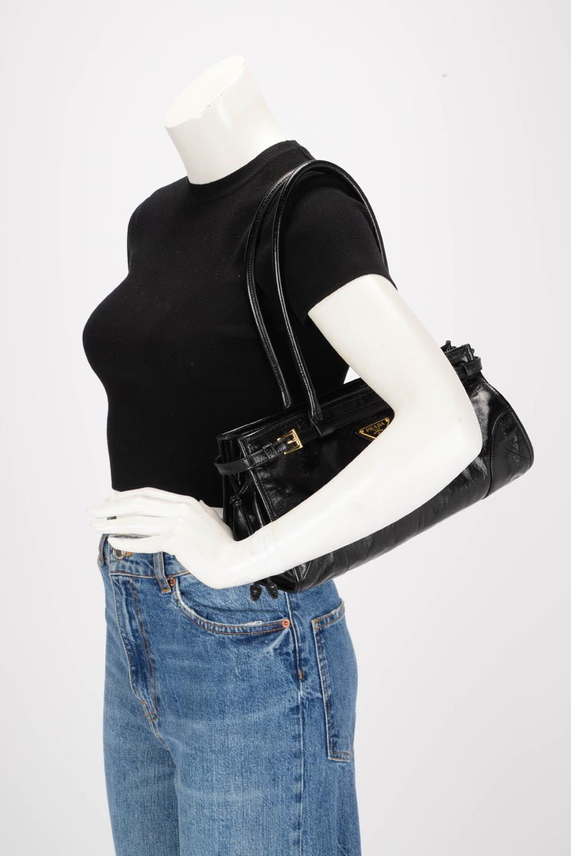 Prada Black Glossy Leather Medium Bonnie Bag