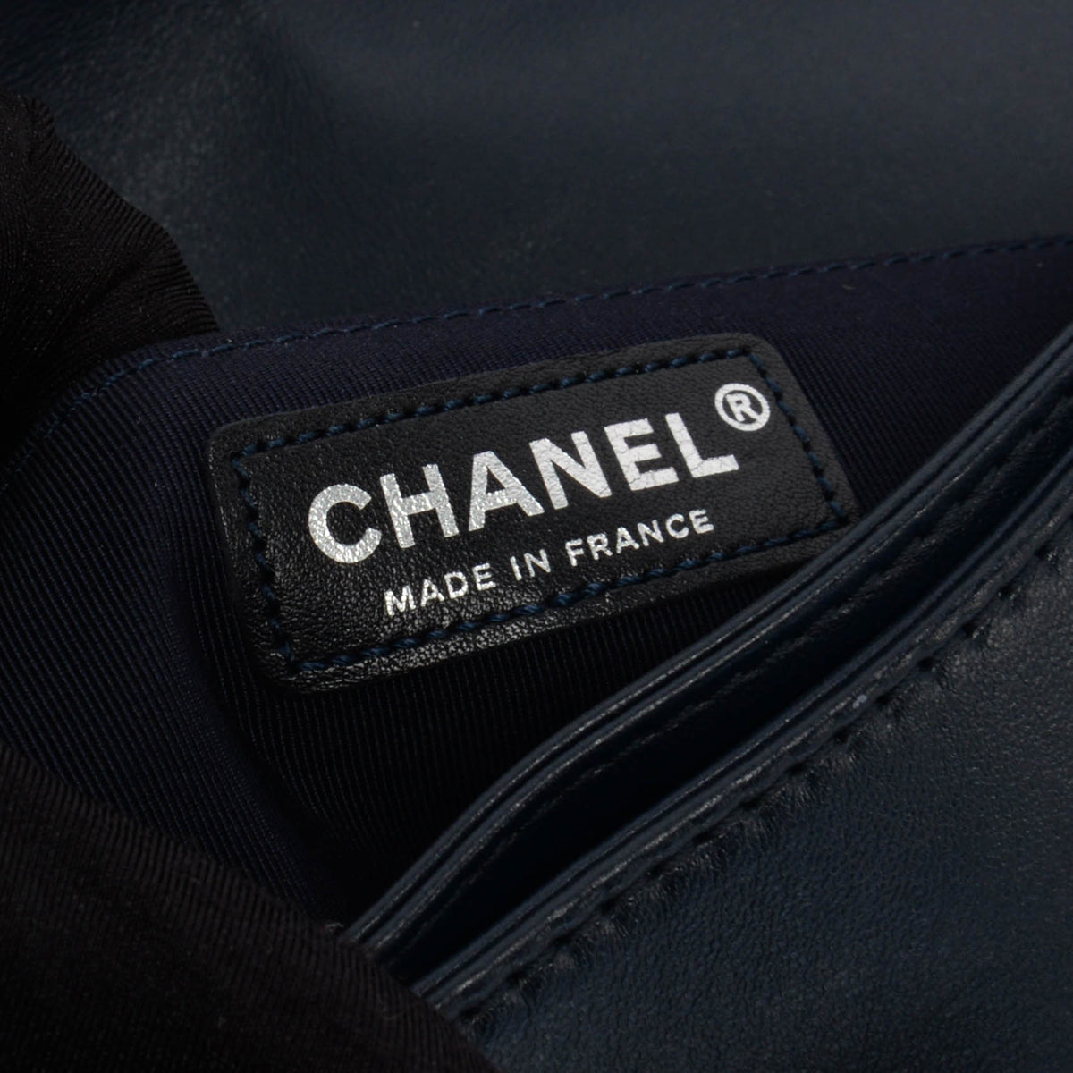 Chanel Navy Patchwork Enchained Old Medium Boy Bag