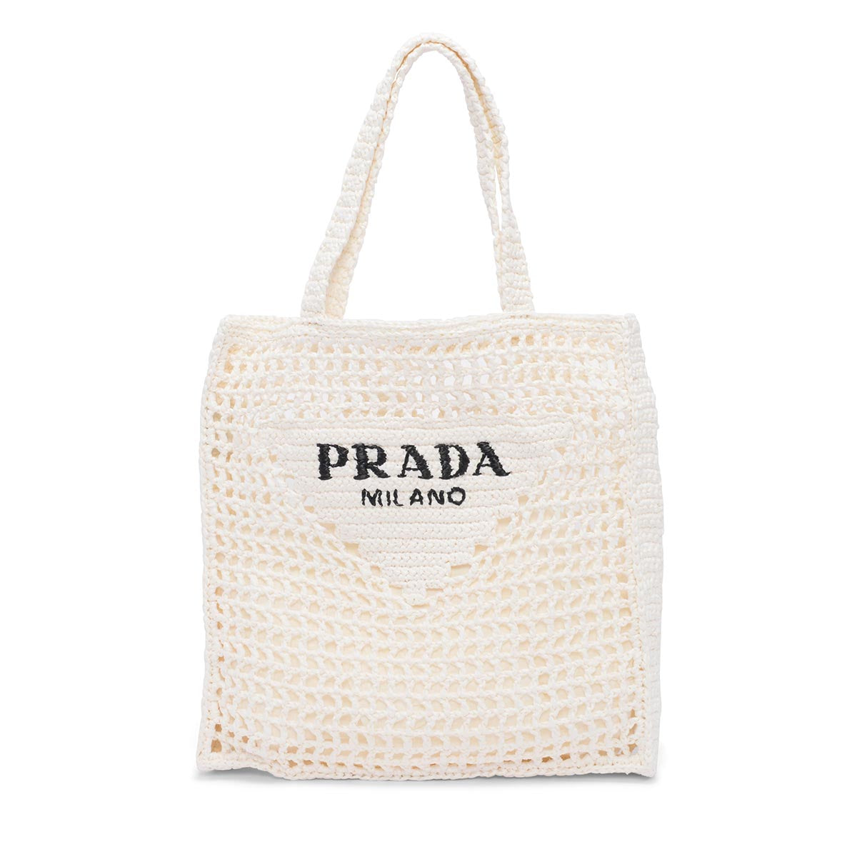 Prada White Raffia Crochet Tote Bag