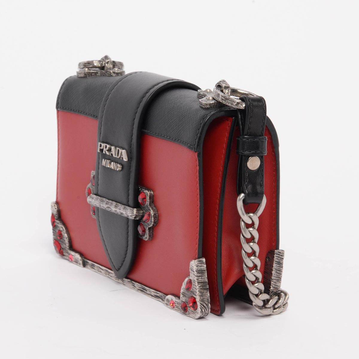 Prada Red & Black City Calf Cahier Mini Bag