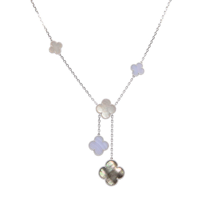 Van Cleef & Arpels White Gold, Chalcedony & MOP Magic Alhambra 6 Motif Necklace