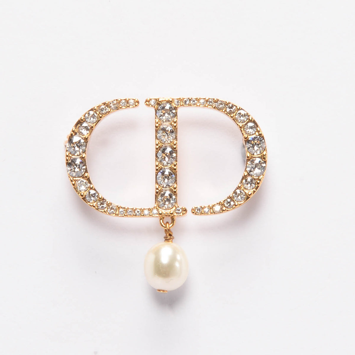 Dior Gold Crystal & Pearl Petit CD Brooch