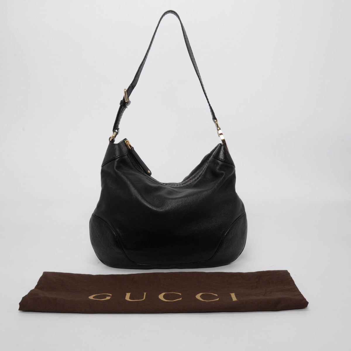 Gucci Black Leather & Guccissima Charlotte Hobo Bag