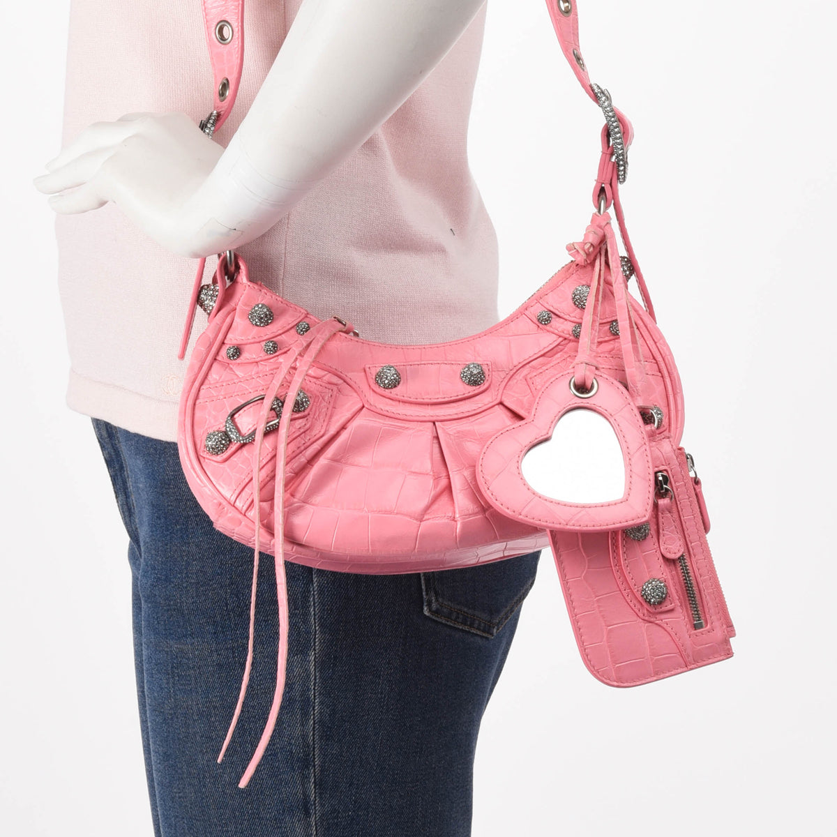 Balenciaga Pink Croc Embossed Le Cagole XS Bag