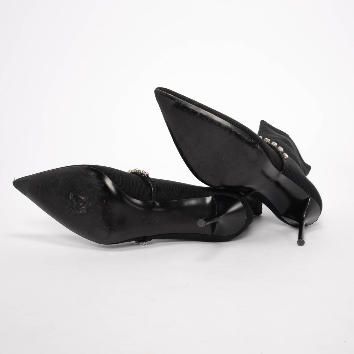 Miu Miu Black Technical Knit Swarovski Ankle Booties 39