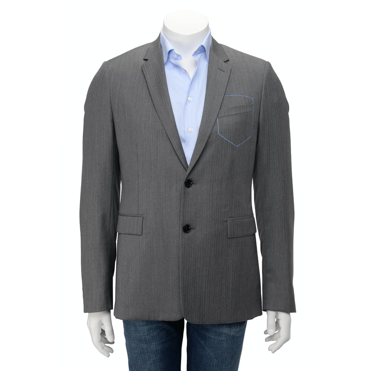 Dior Grey Herringbone Stitched Pocket Jacket 48