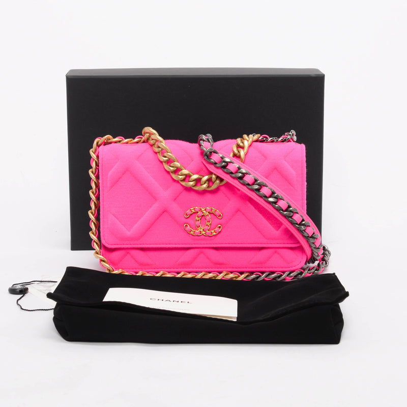 Chanel Hot Pink Quilted Jersey 19 Wallet on Chain - Blue Spinach