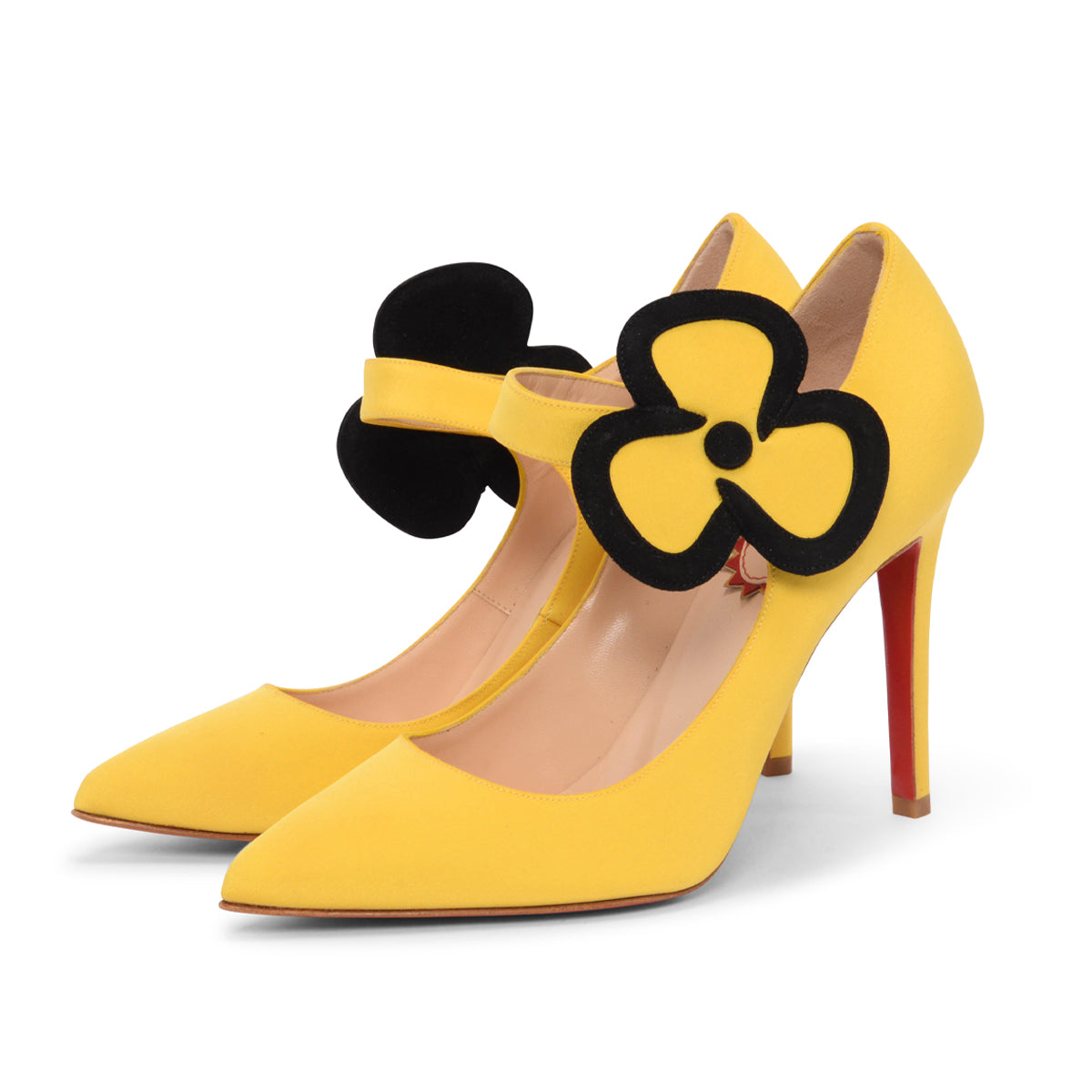 Christian Louboutin Yellow Satin Pensee Mary Jane Pumps 37