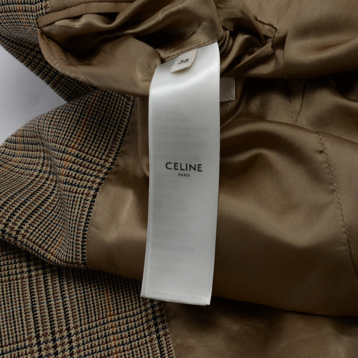 Celine Beige Prince of Wales Check Single Breasted Blazer FR 38