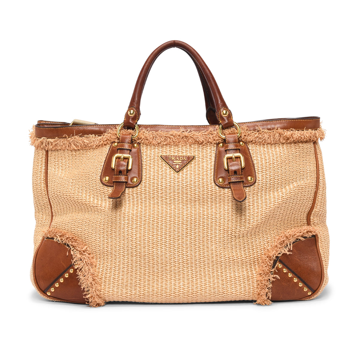 Prada Brown Raffia & Leather Large Tote