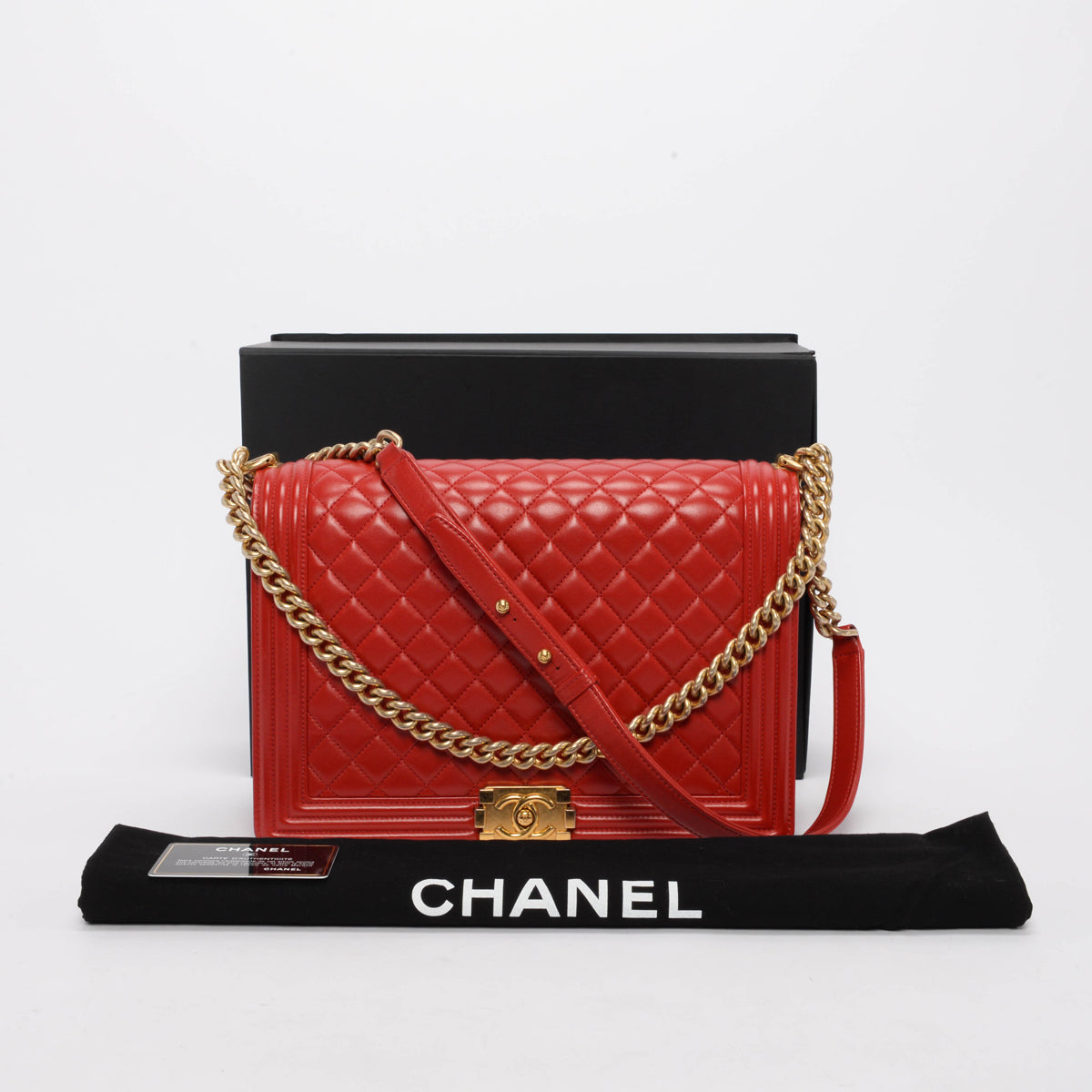 Chanel Red Quilted Lambskin Large Boy Bag