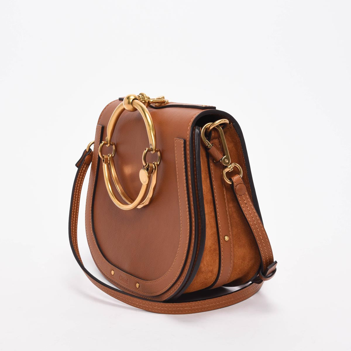 Chloe Tan Calfskin & Suede Medium Nile Bracelet Bag