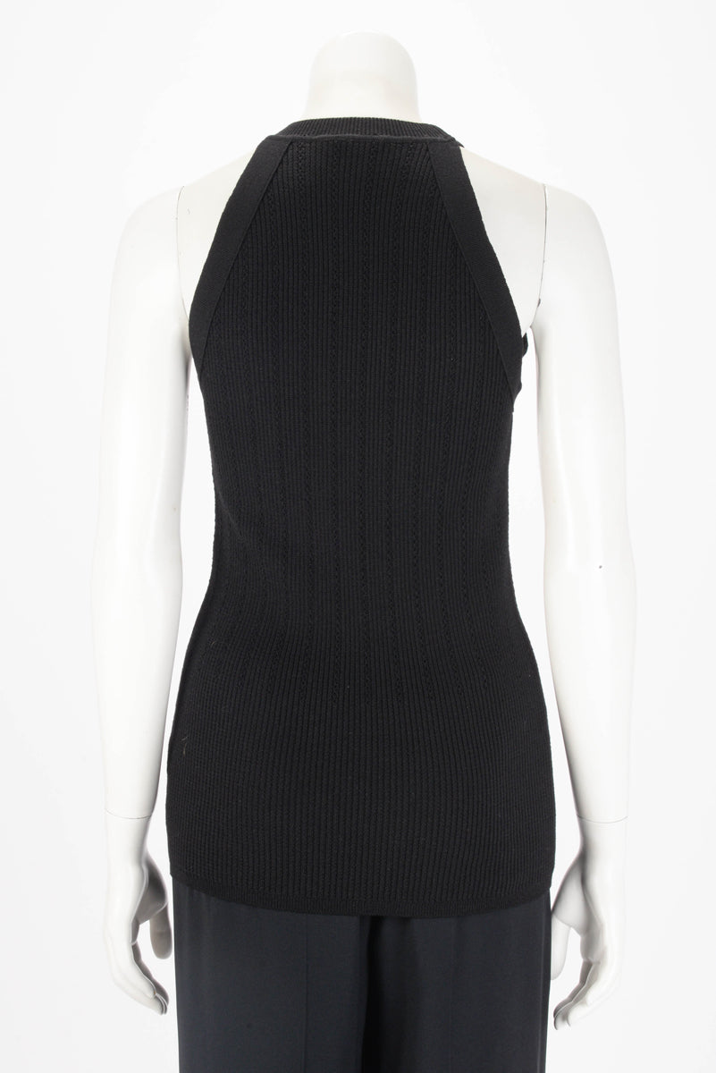 Balmain Black Ribbed Knit Halter Neck Top FR 44