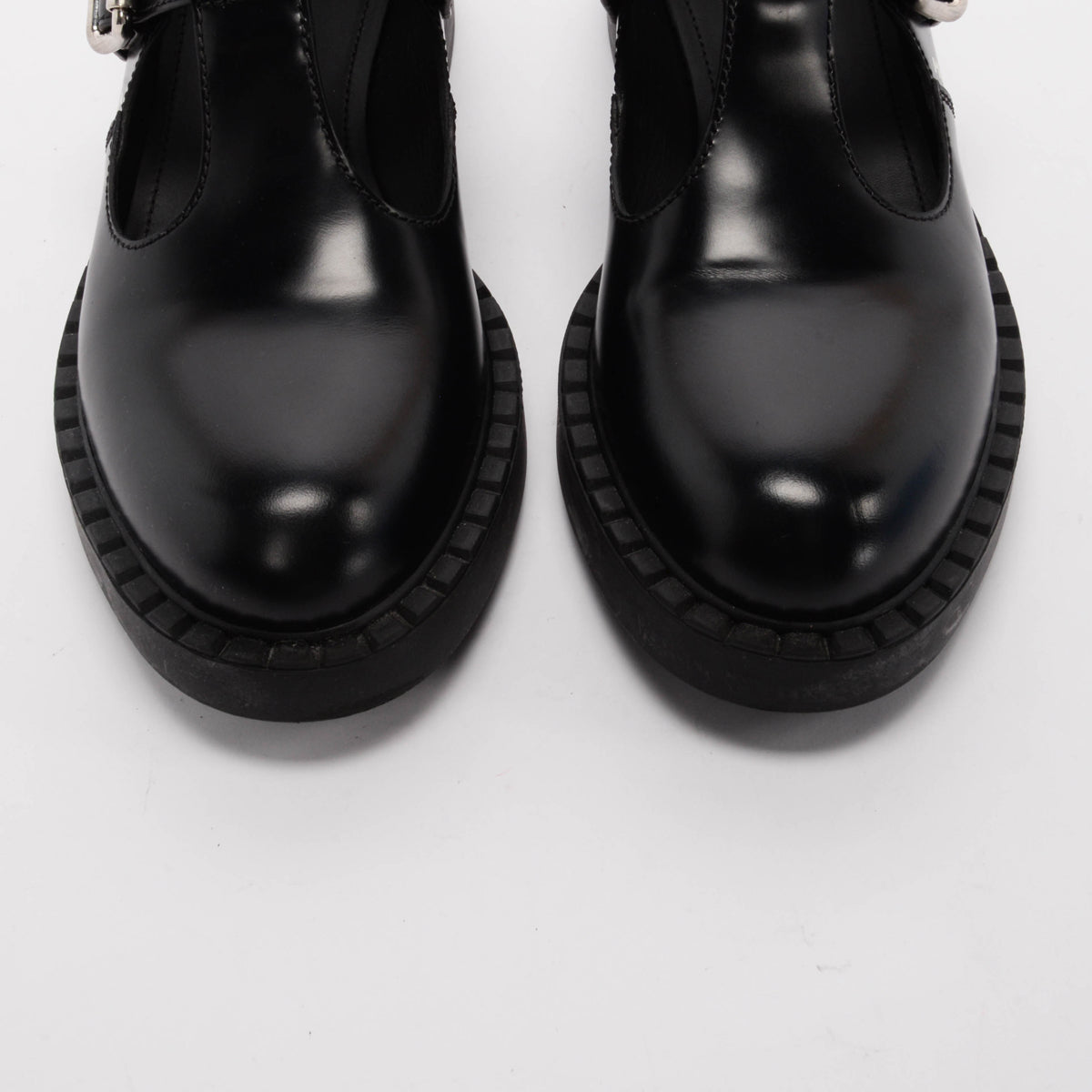 Prada Black Leather Mary Jane T-Strap Shoes 37.5