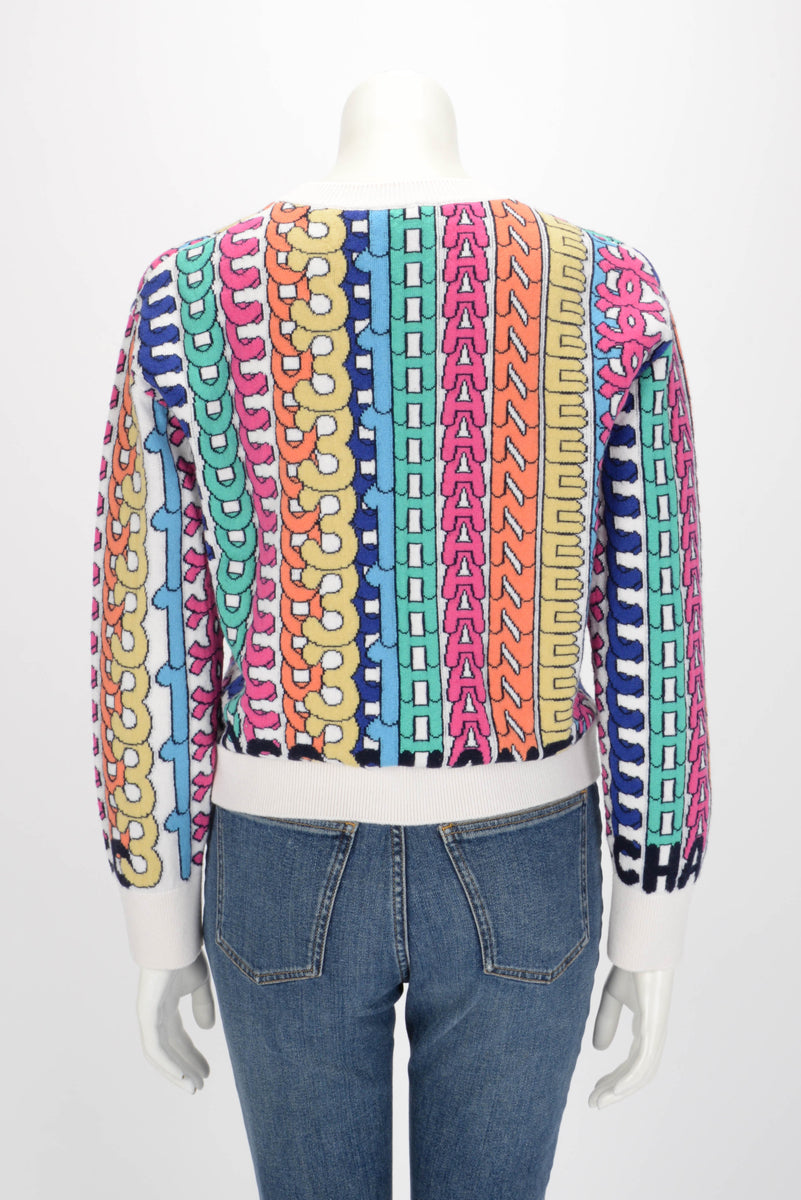 Chanel Multi-Colour Cashmere Logo Intarsia Knit Sweater FR 40