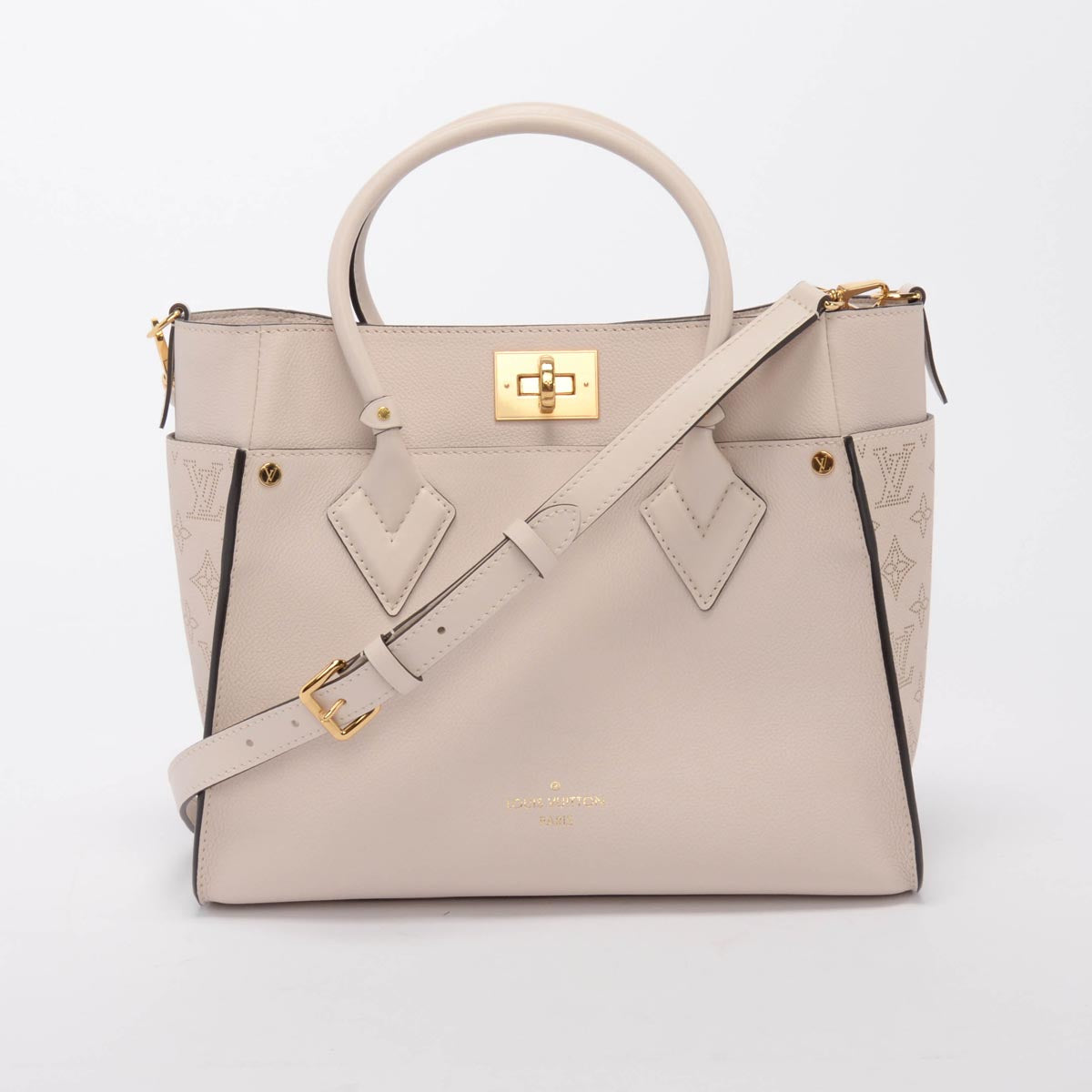 Louis Vuitton Greige Mahina Calfskin On My Side MM
