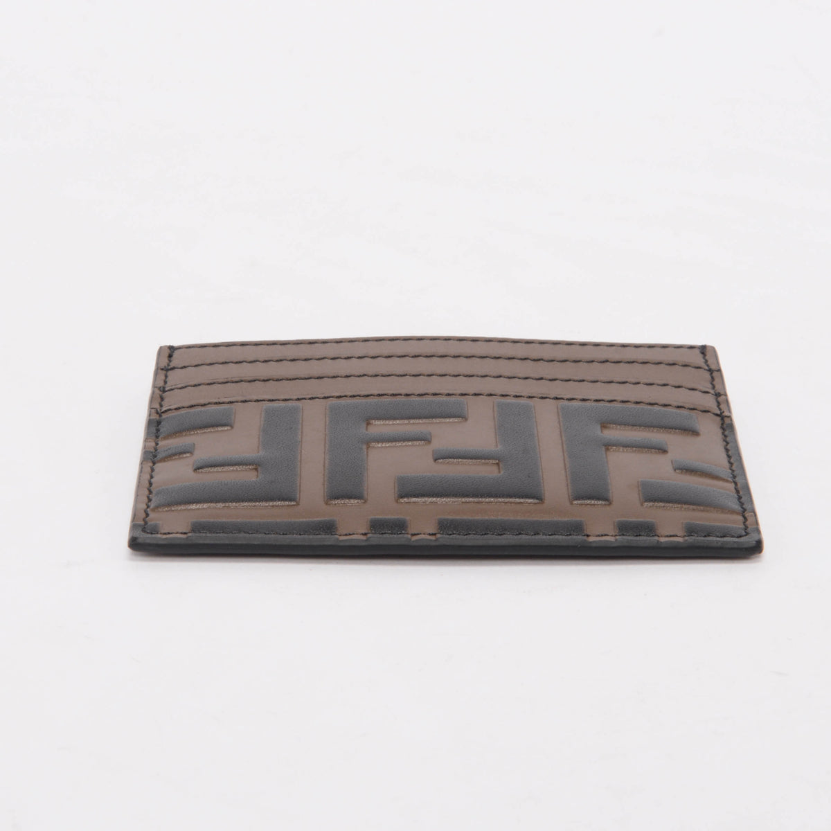 Fendi Brown Embossed Leather F Is Fendi Card Holder