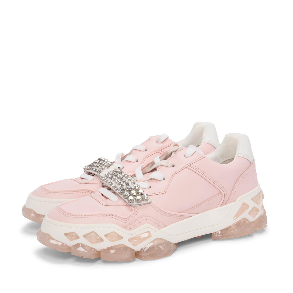 Jimmy Choo Pink Leather Diamond X/F Embellished Sneakers 40