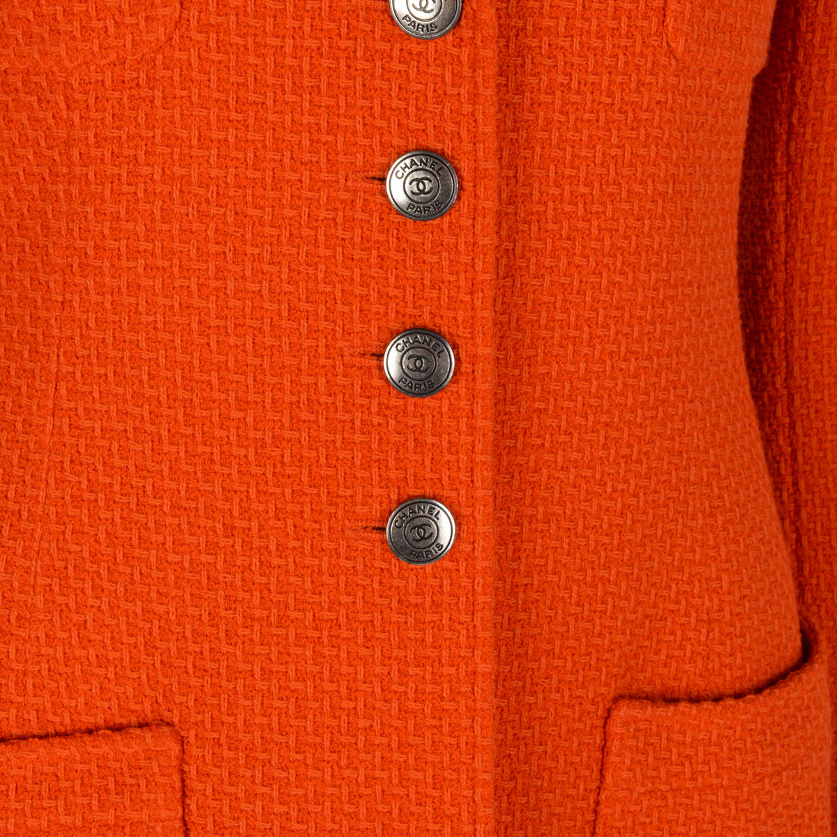 Chanel Orange Tweed Single Breasted Jacket FR 38