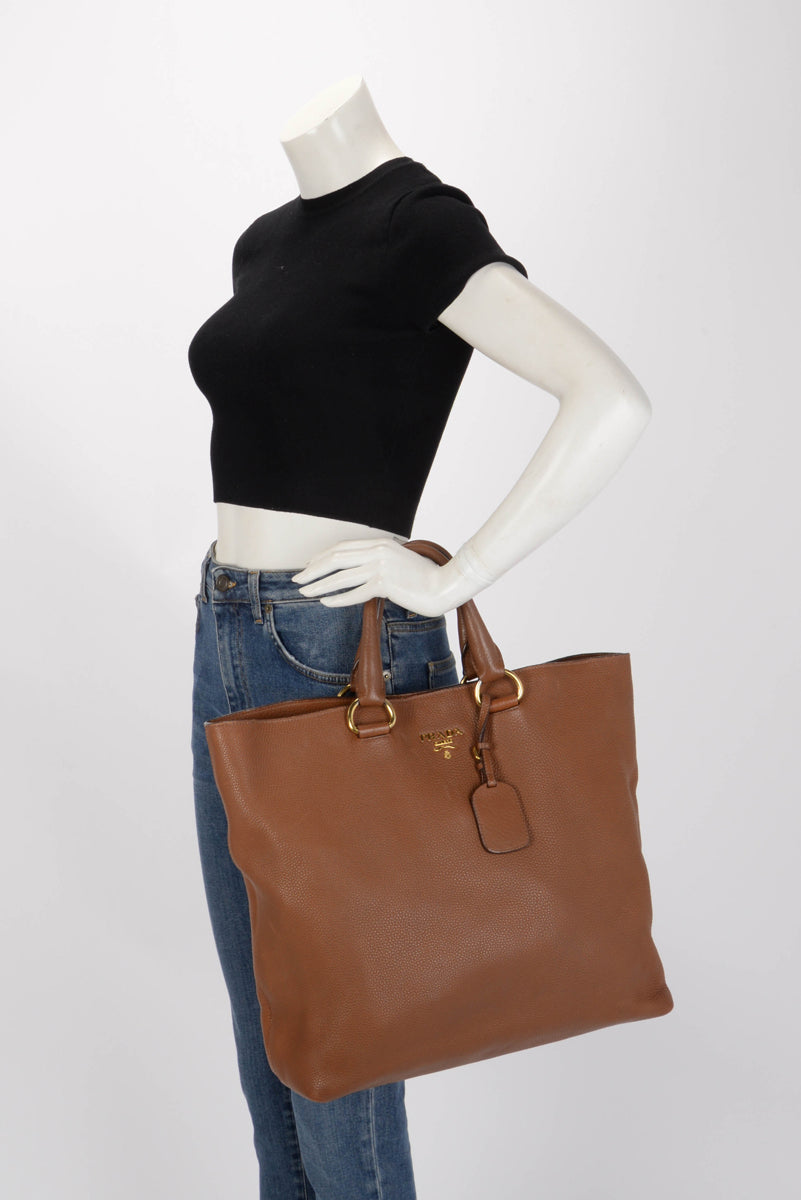 Prada Cannella Vitello Daino Large Shopping Tote