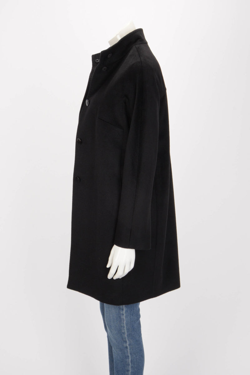 Max Mara Studio Black Wool High Neck Coat IT 40