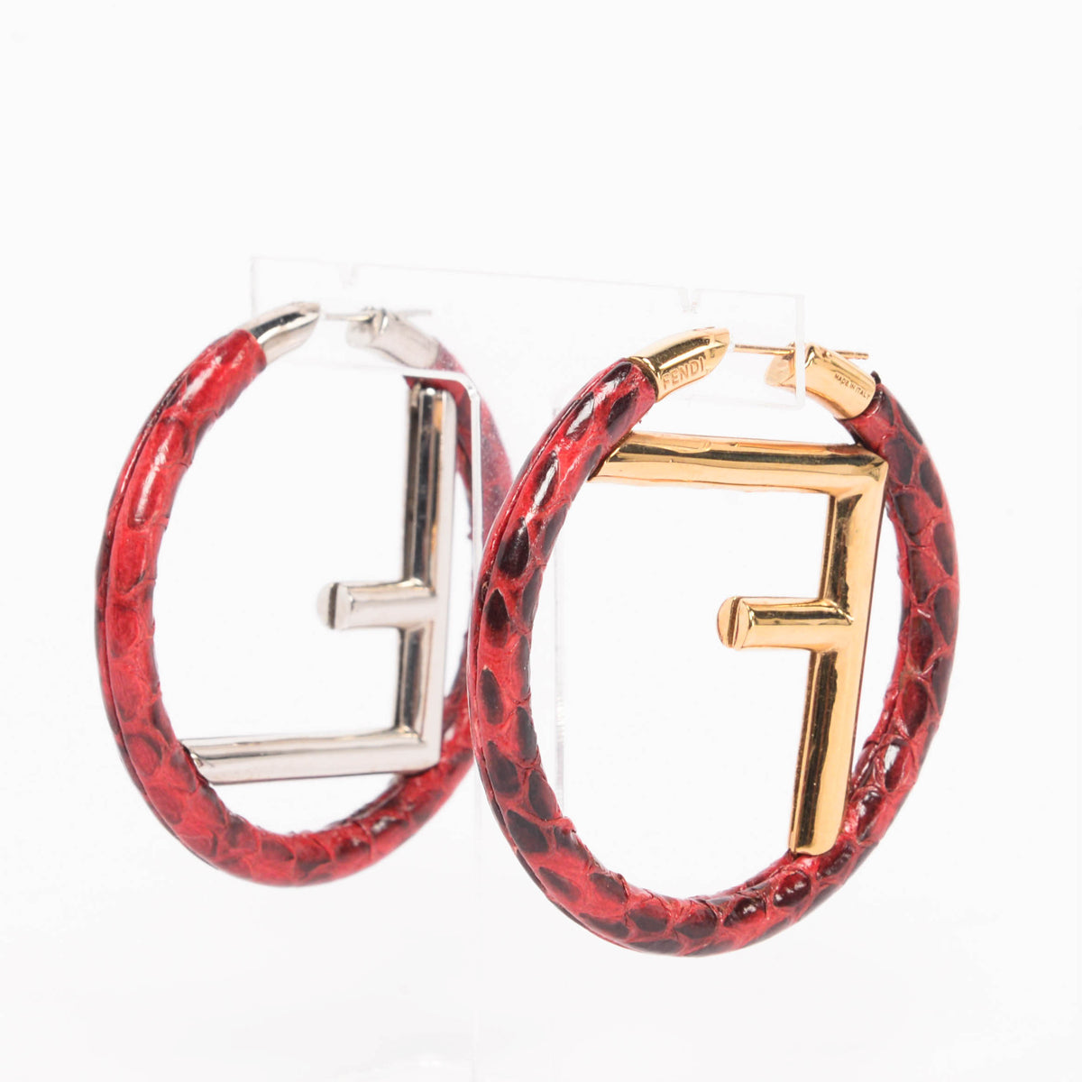 Fendi Red Snakeskin F is Fendi Hoop Earrings