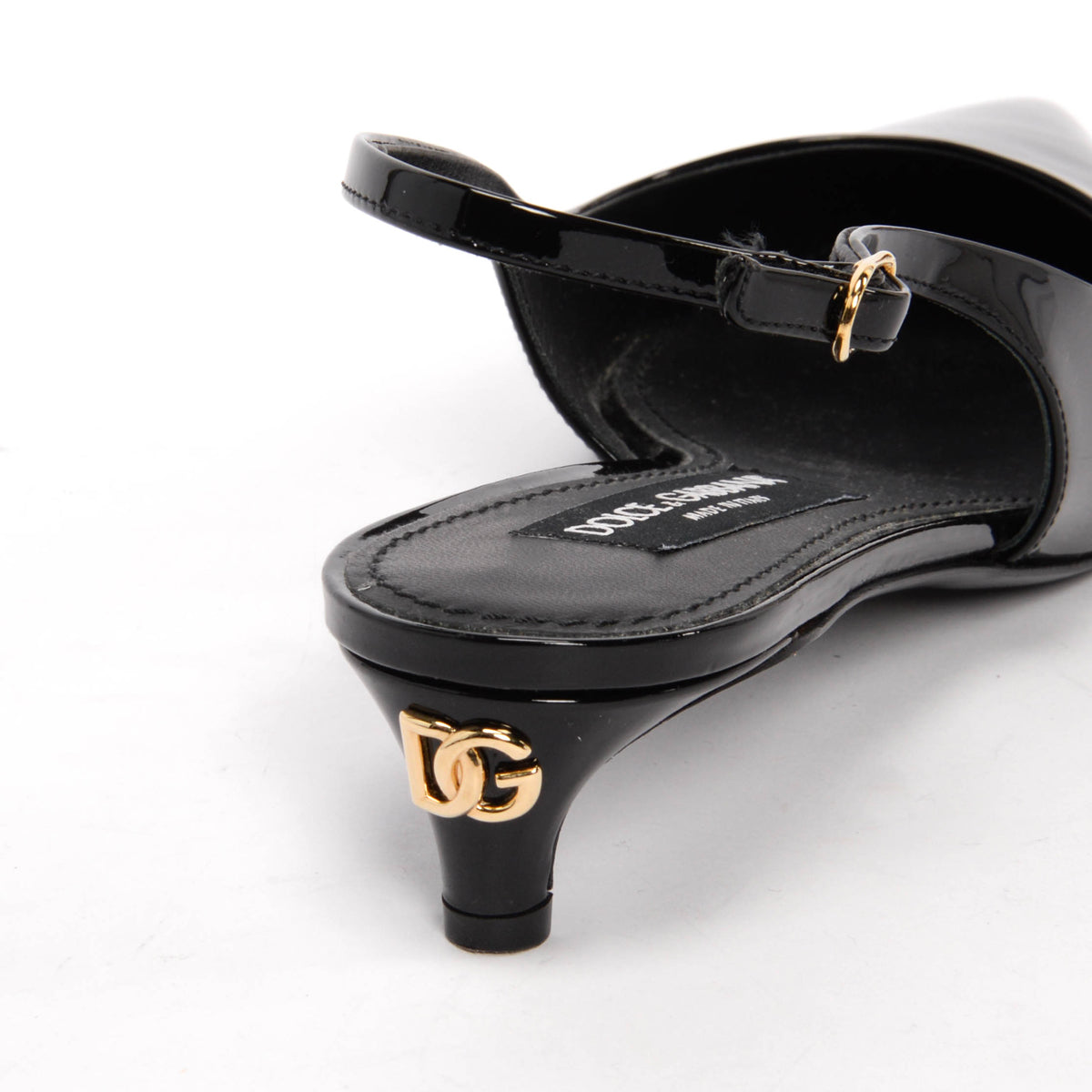 Dolce & Gabbana Black Patent DG Heel Slingback Pumps 39