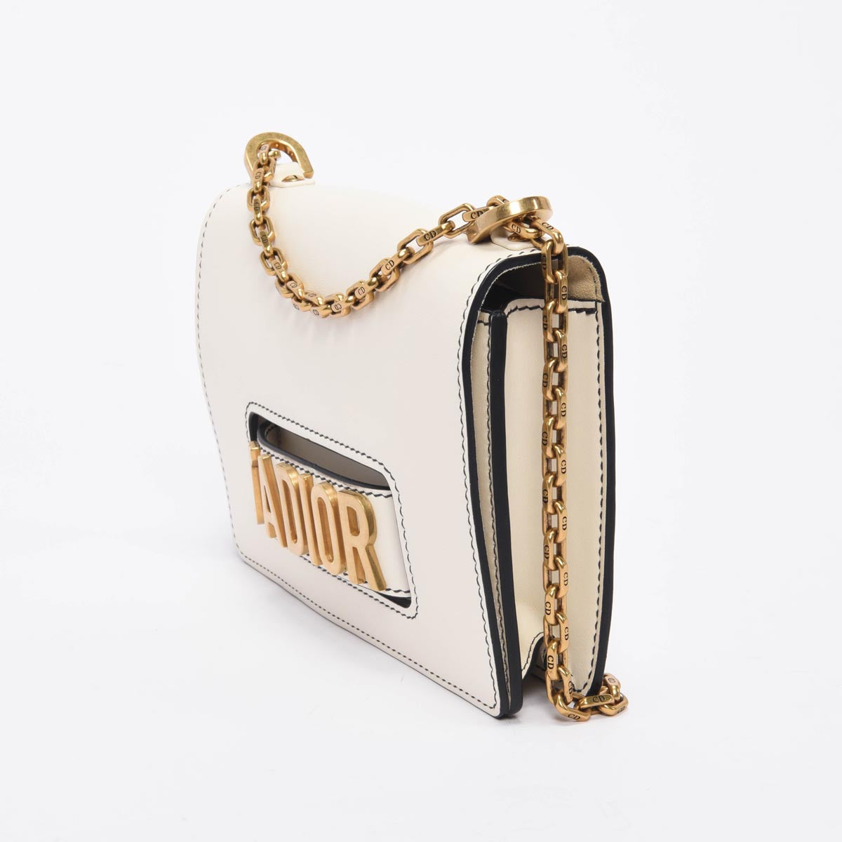 Dior White Calfskin Medium J'Adior Chain Flap Bag