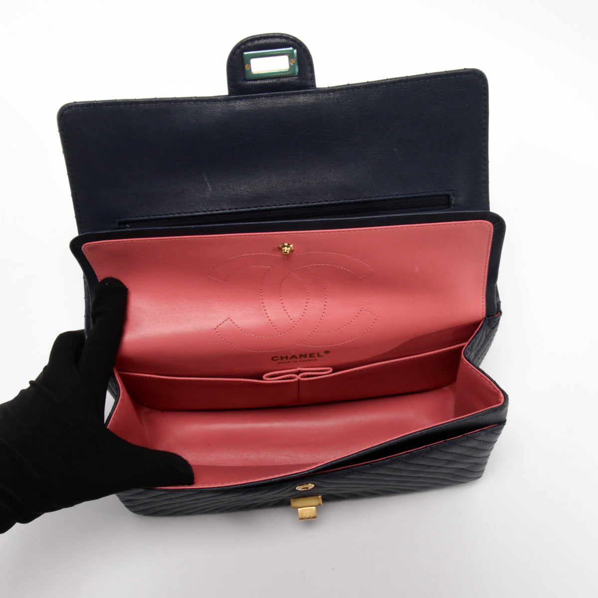 Chanel Navy Chevron Sheepskin 2.55 Reissue 226 Flap Bag