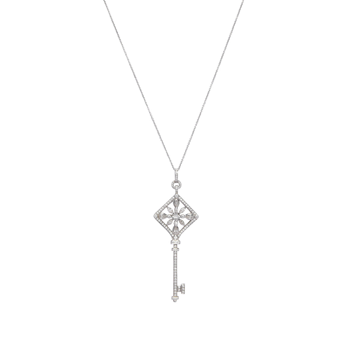 Tiffany & Co Platinum & Diamond Square Kaleidoscope Key Pendant Necklace