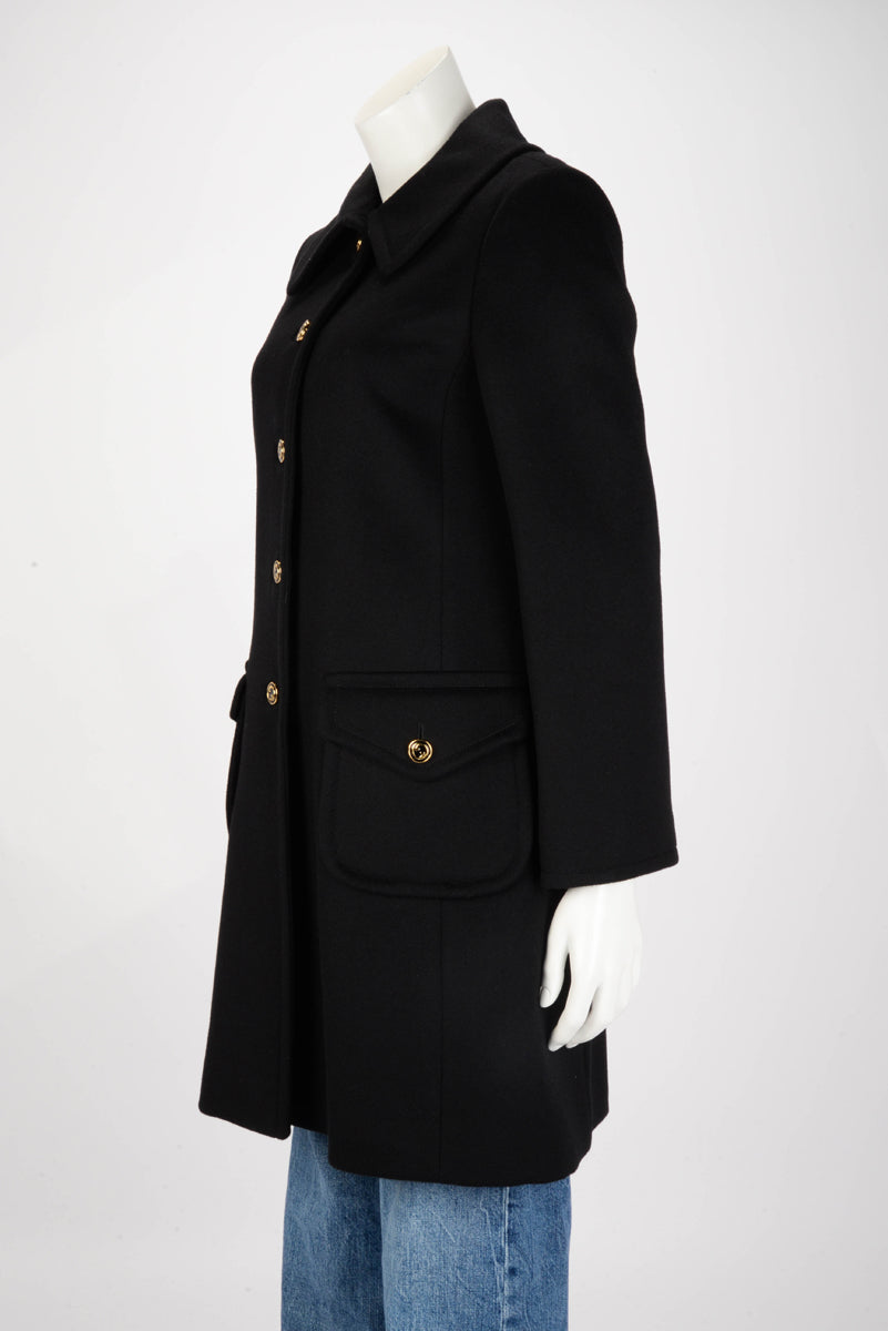 Gucci Black Wool Melton Martingale Coat IT 42