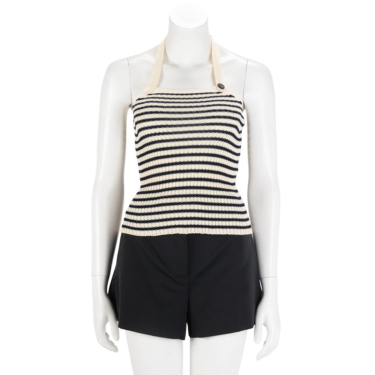 Dior Ecru & Navy Striped Knit Halter Neck Top FR 36