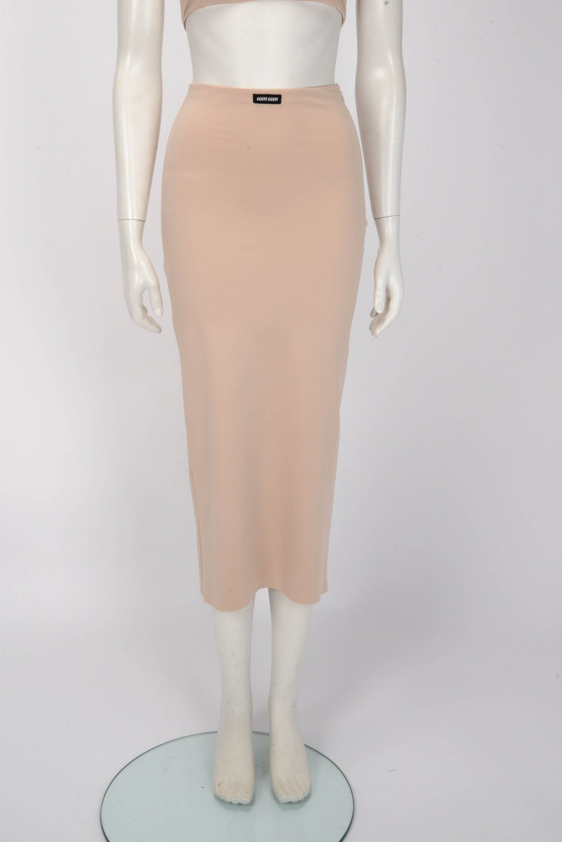 Miu Miu Cammeo Jersey Stretch Midi Skirt IT 36