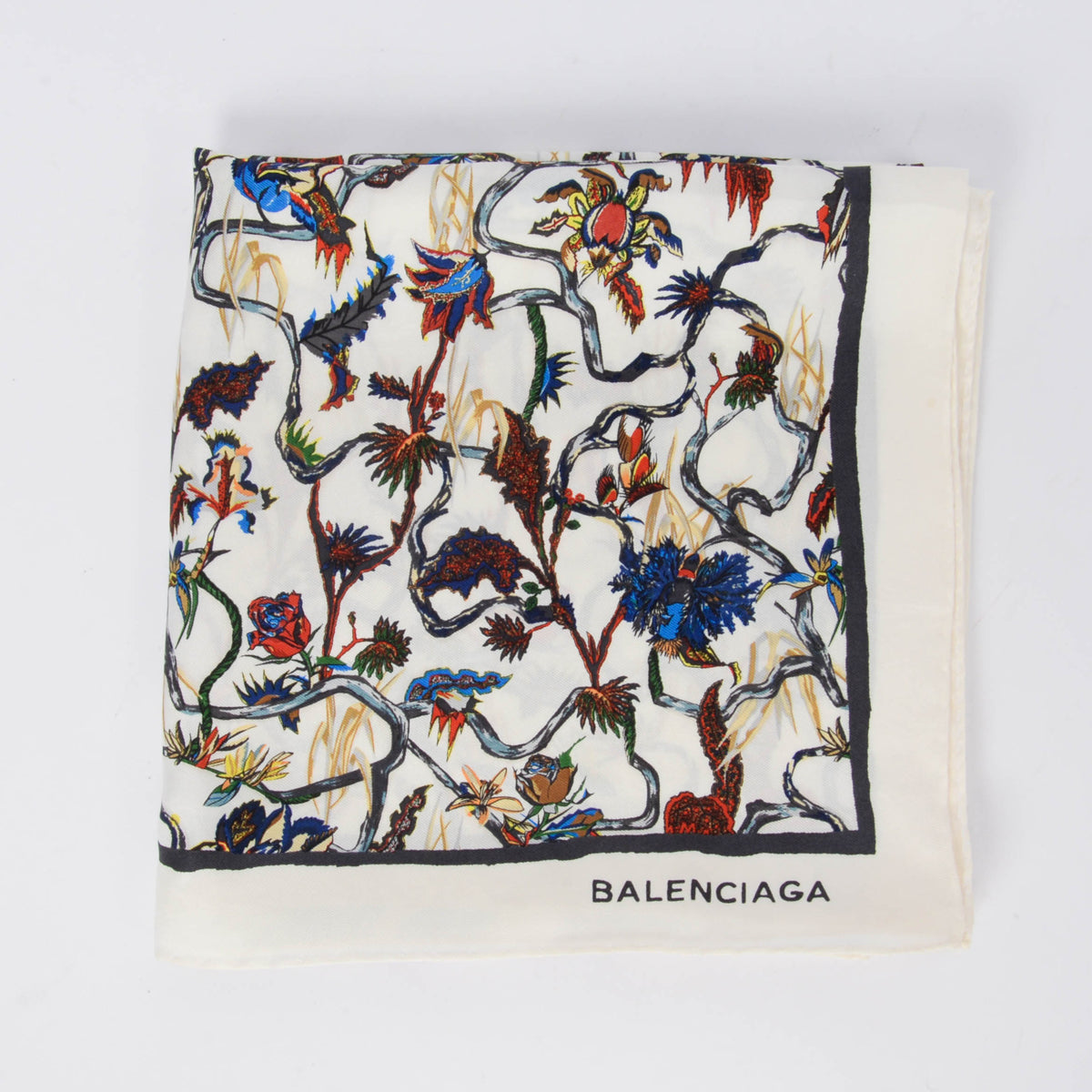 Balenciaga Cream Silk Floral Print Scarf