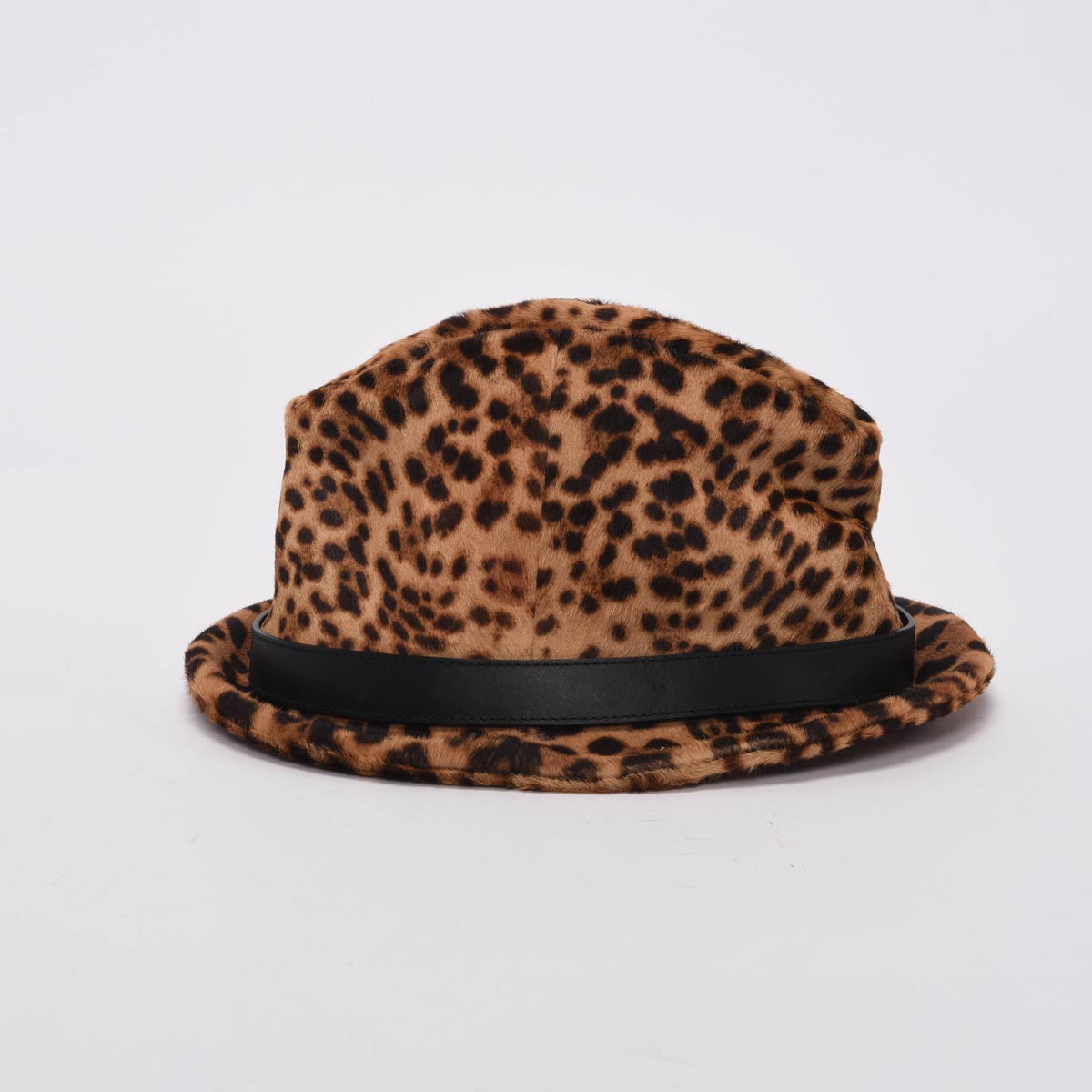 Gucci Leopard Print Pony Hair Buckle Trim Fedora
