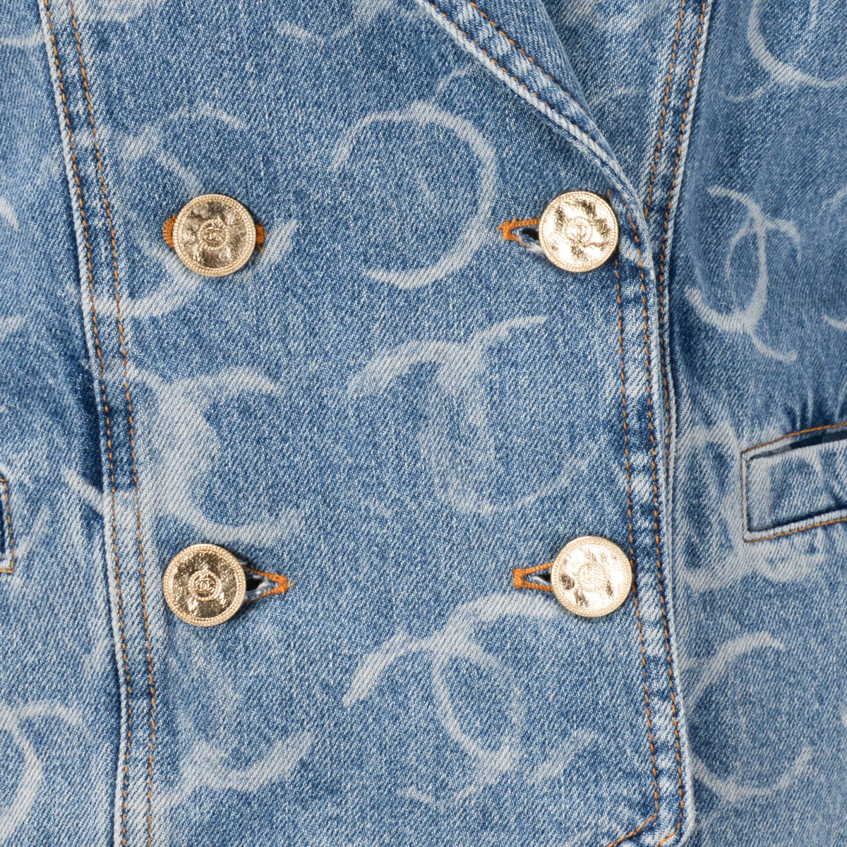 Chanel Light Blue Denim CC Double Breasted Jacket FR 36