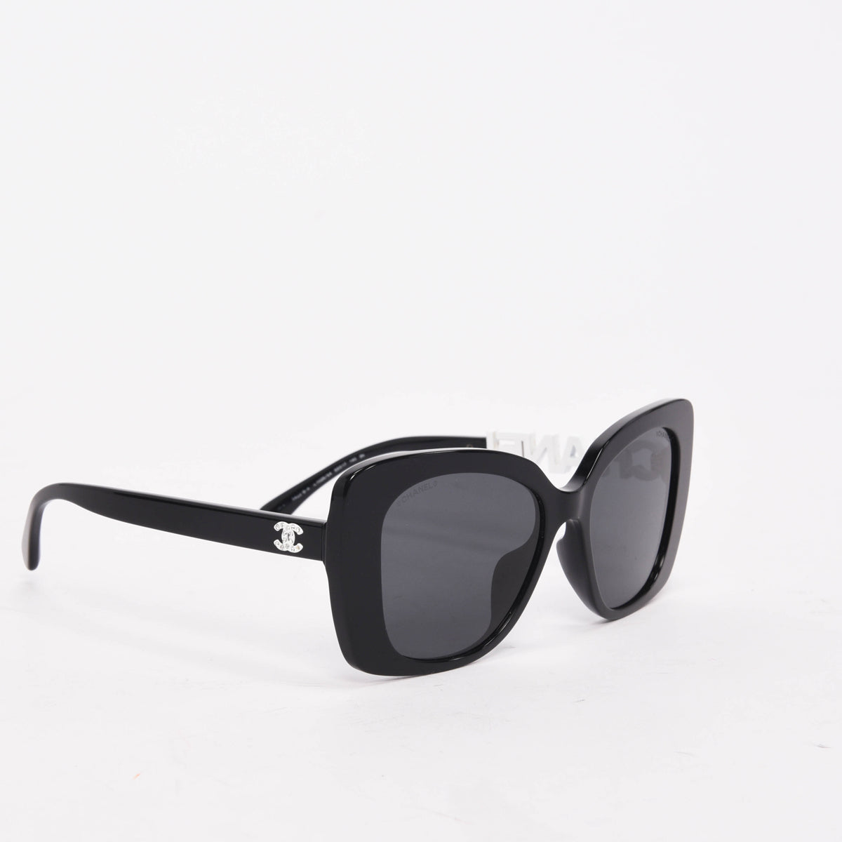 Chanel Black Acetate & Strass Square Logo Sunglasses