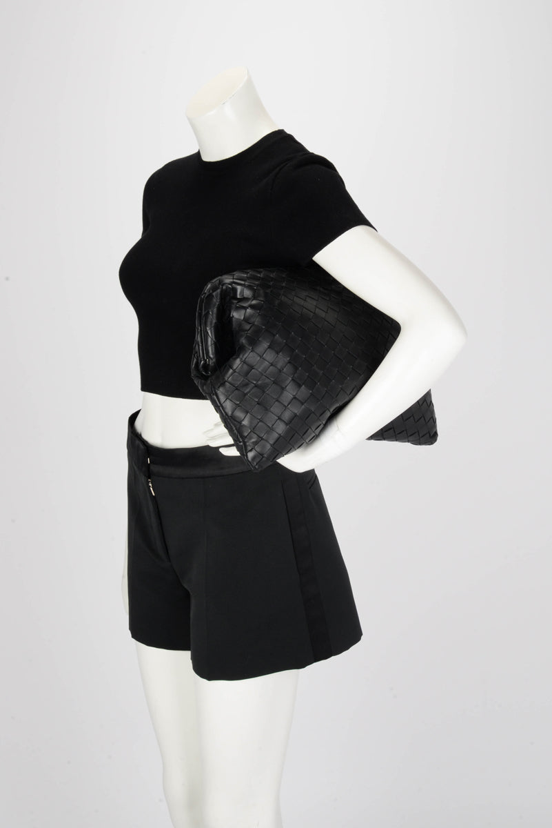 Bottega Veneta Black Intrecciato Lambskin Clasp Clutch