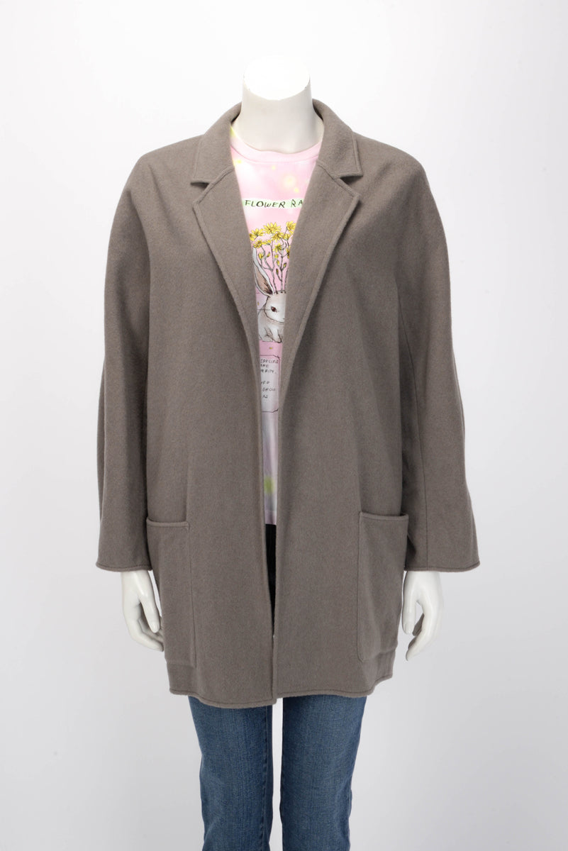 Hermes Grey Cashmere Double Layer Open Coat FR 40