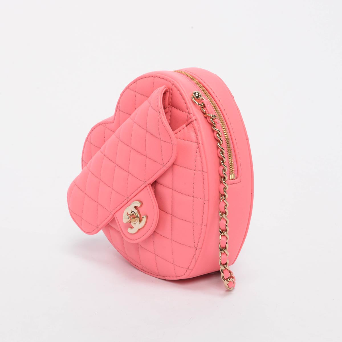 Chanel Pink Quilted Lambskin CC In Love Heart Bag