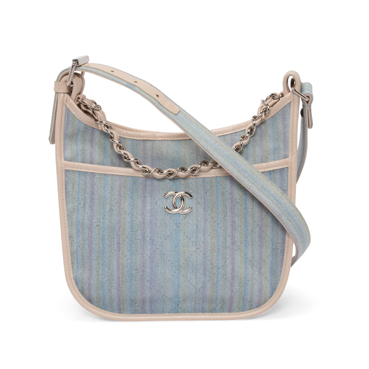 Chanel Light Blue Quilted Denim Jungle Stroll Hobo Bag
