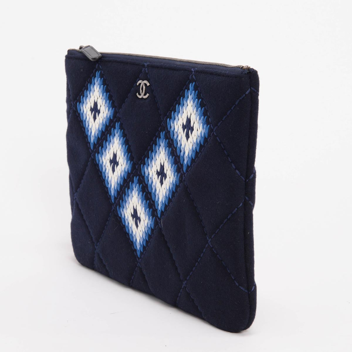 Chanel Navy Embroidered Felt Medium O-Case