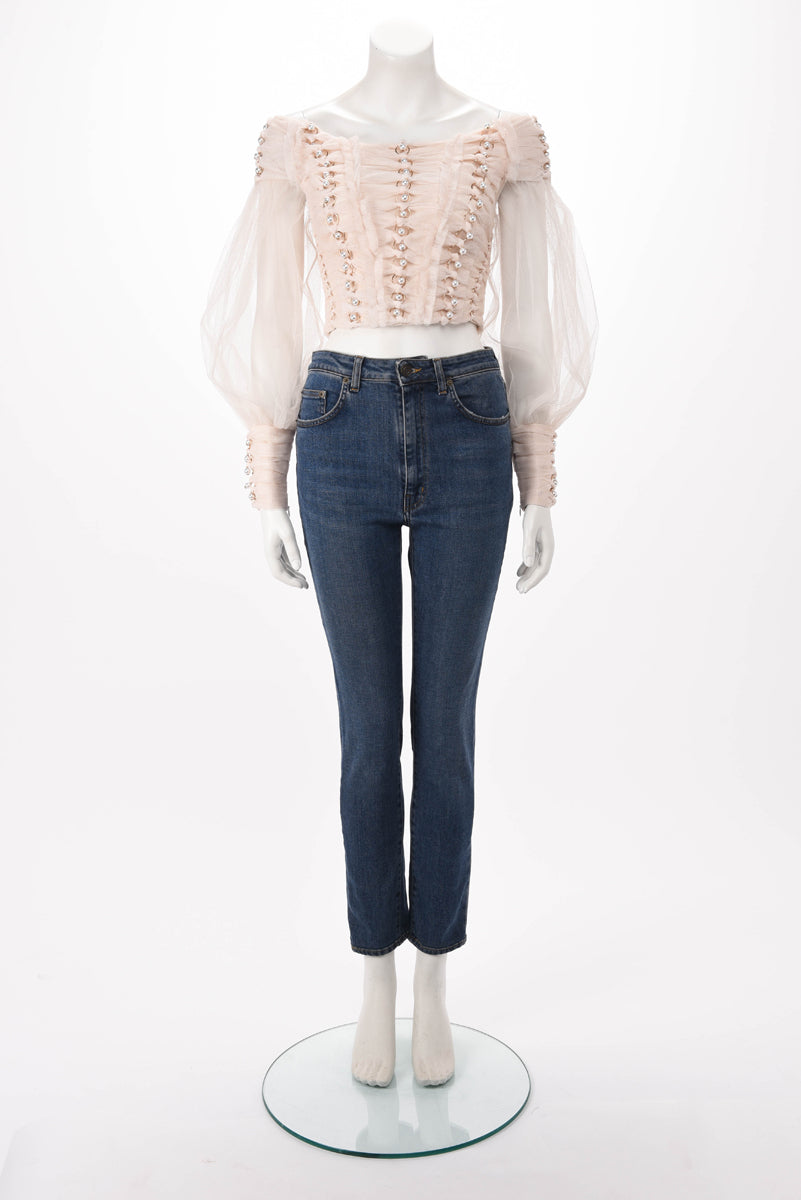 Zimmermann Cream Tulle Rhythmic Chain Pearl Top 0