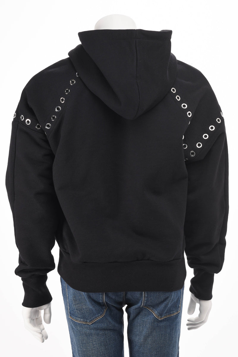 Alexander McQueen Black Cotton Eyelet Hooded Sweater M