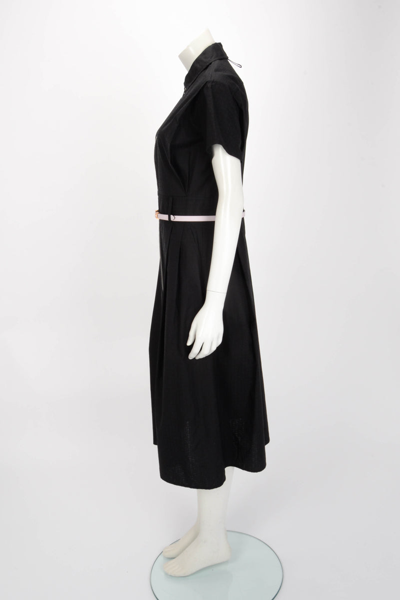 Hermes Black Cotton Poplin Mosaique Zip Dress FR 38